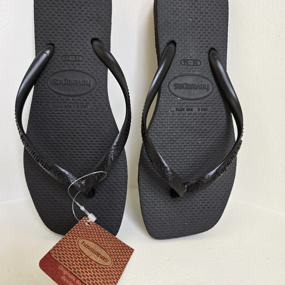NWT-Havaianas Women's Slim Square Toe Flip Flops in Black-Size 6 - Picture 4 of 8